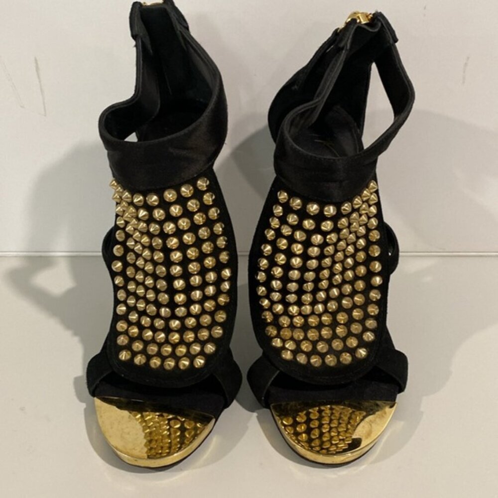 Giuseppe Zanotti Gold Studded Black Heel Booties Size 36 Designer Statement - Picture 5 of 16